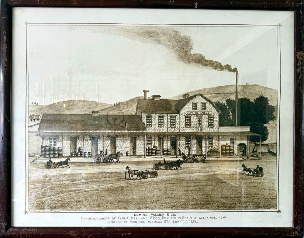 1880 Capitol Mills Los Angeles Lithograph Print Thompson West Historic - Movie